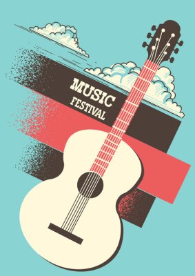 Poster  Poster musique avec guitare acoustique et décoration rétro
