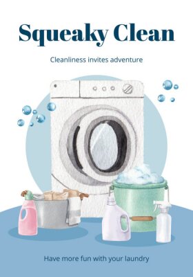 Poster  Poster template with laundry day concept,watercolor style