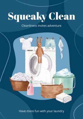 Poster  Poster template with laundry day concept,watercolor style