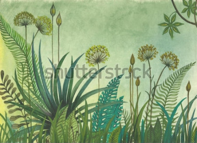 Poster  Prairie nature et botanique avec pissenlits