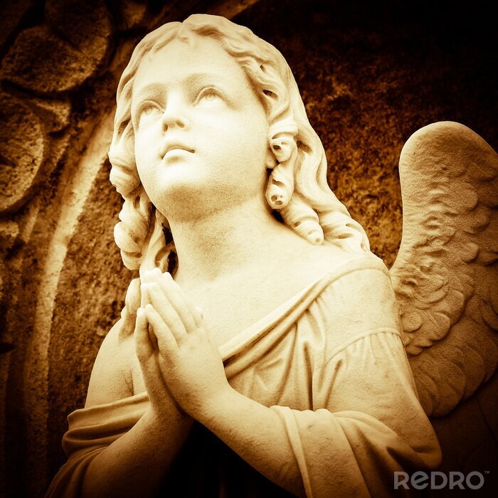 Poster  Prier ange dans les tons sépia