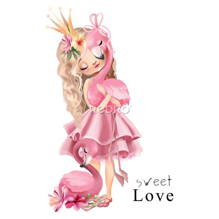 Poster  Princesse avec des flamants roses