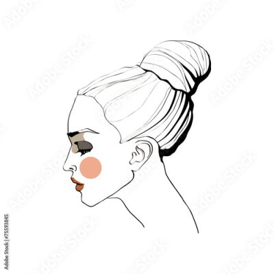 Poster  Profil d'une femme avec un chignon sur la tête