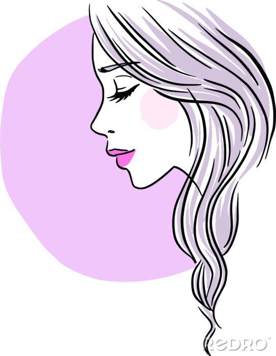 Poster  Profil féminin aux couleurs rose et violet