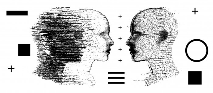 Poster  Profils noirs et blancs et motifs géométriques