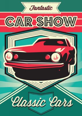 Poster  Publicité d'exposition de voitures dans un style rétro