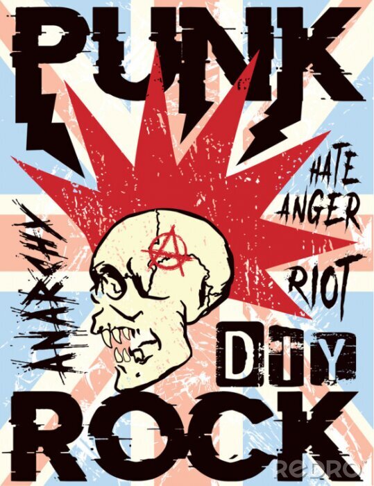 Poster  Punk rock anarchy skull mohawk poster.