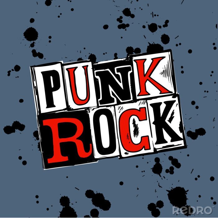 Poster  Punk rock set. Punks not dead words and design elements. vector illustration.