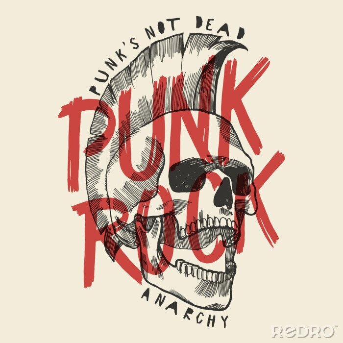 Poster  Punk rock skull print. Punk n'est pas une affiche anarchique mortelle