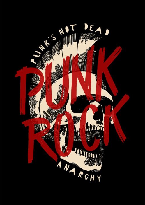 Poster  Punk rock skull with mohawk haircut music print design vector illustration.