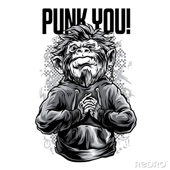 Poster  Punk You! Black and White Illustration