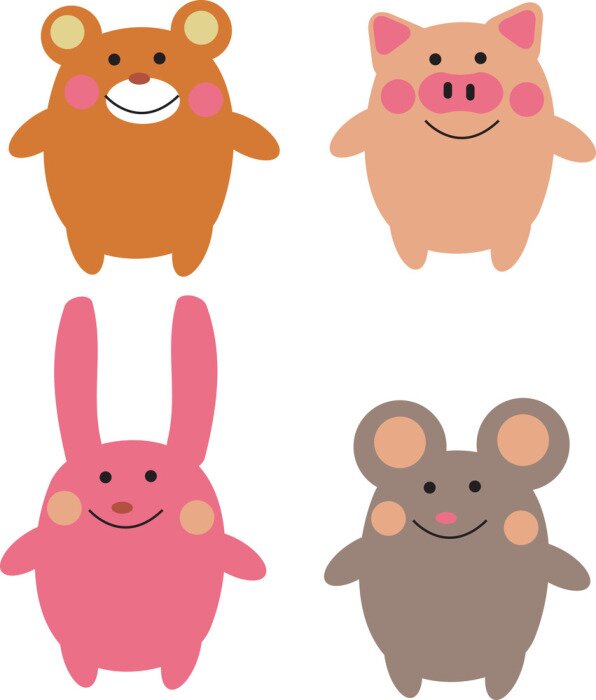 Poster  Quatre animaux souriants de différentes couleurs