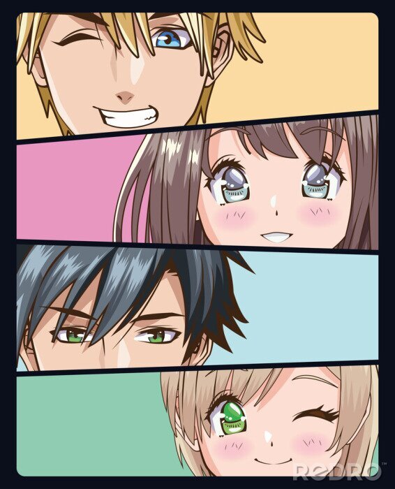 Poster  Quatre personnages d'anime