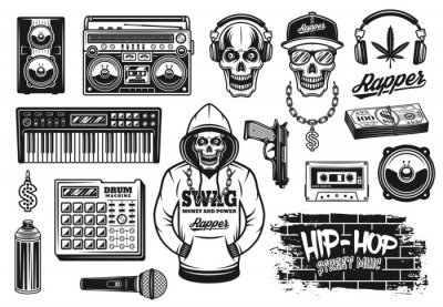 Poster  Rap and hip hop music attributes vector objects