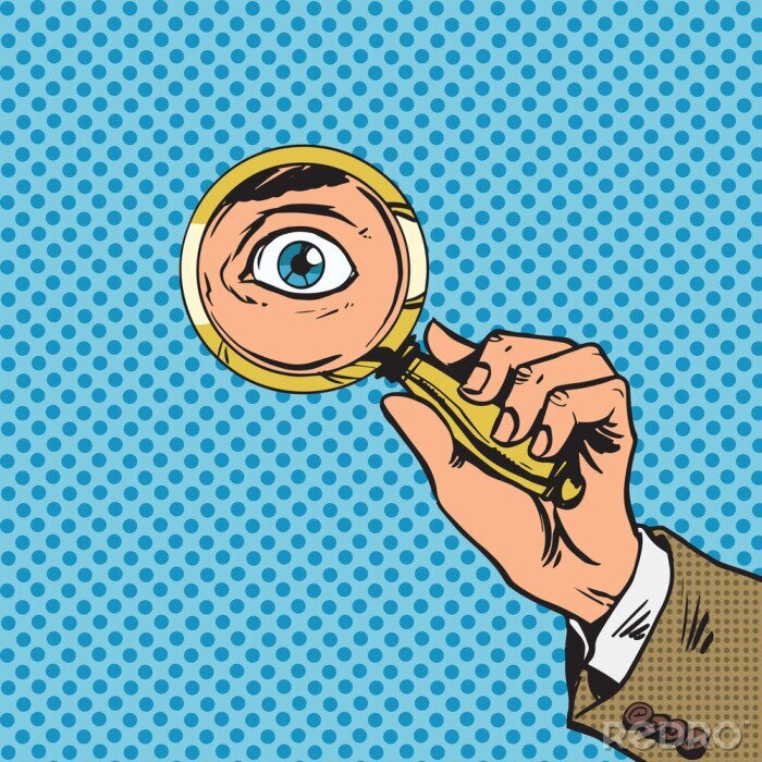 Poster  Regardent à travers une loupe chercher yeux pop art comics re