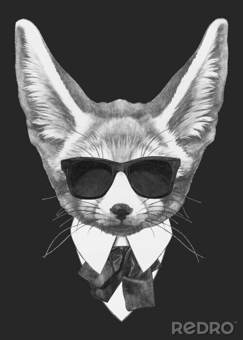Poster  Renard fennec portant des lunettes et un costume