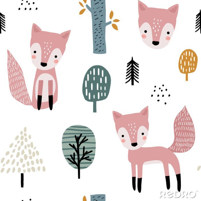 Poster  Renards et arbres de style scandinave