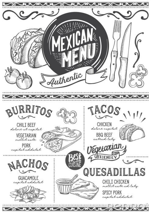 Poster  Restaurant de menu mexicain, modèle de nourriture.
