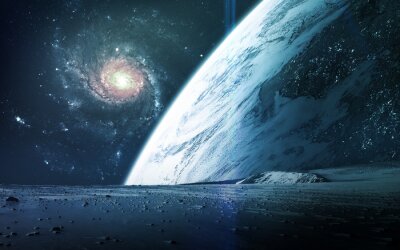 Poster  Résumé, scientifique, fond, -, planètes, espace, nébuleuse, étoiles Éléments de cette image fournis par la NASA nasa.gov