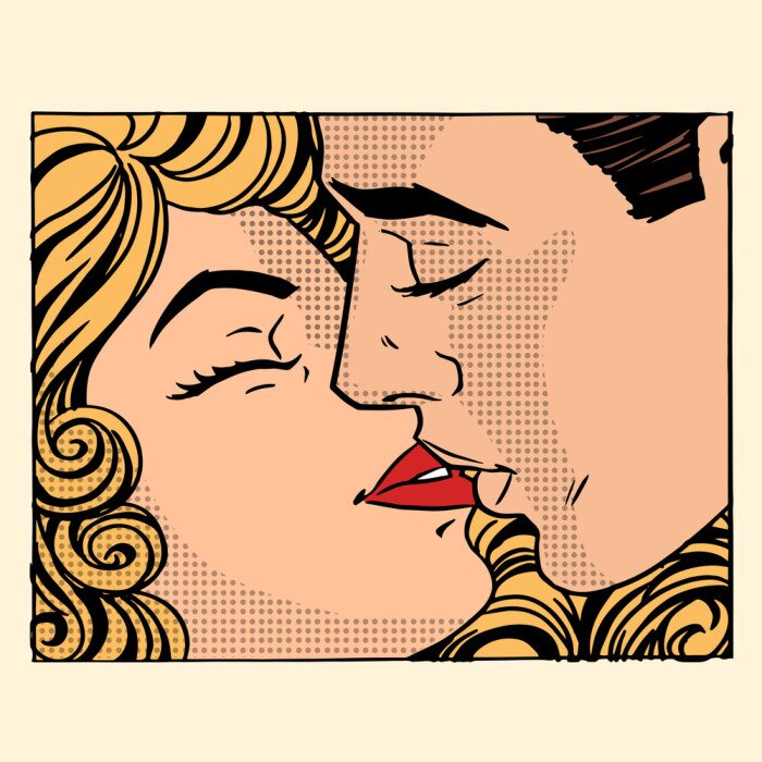 Poster  Rétro, baiser, homme, femme, couple