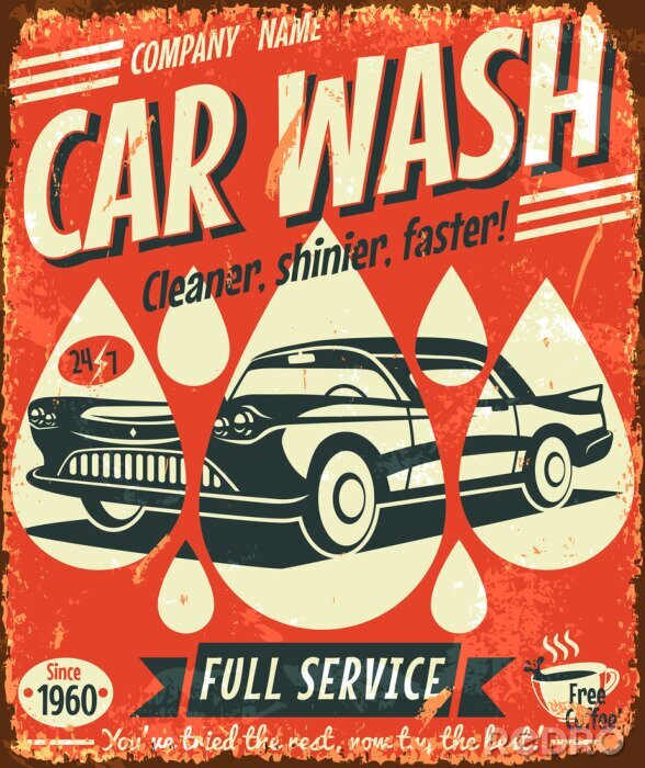 Poster  Rétro signe de lavage de voiture. Vector illustration.
