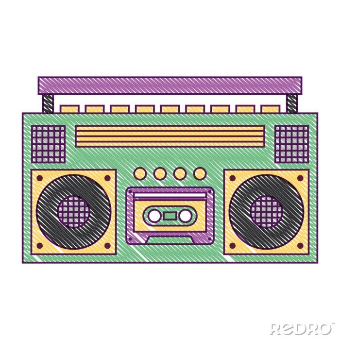 Poster  rétro stéréo cassette lecteur musique enregistreur vector illustration