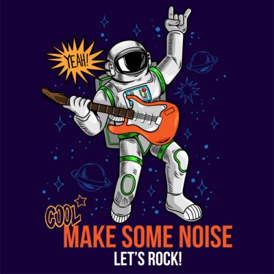 Poster  rock star astronaut play rock music