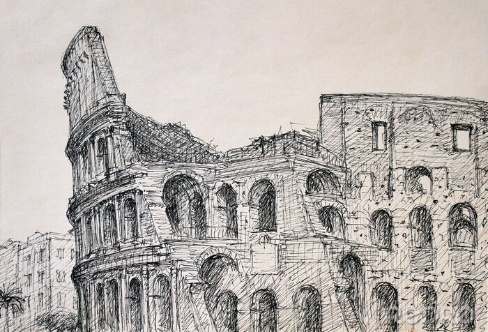 Poster  Roman paysage urbain du Colisée peint à l'encre
