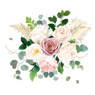Poster  Roses blanches et roses décorées de brindilles