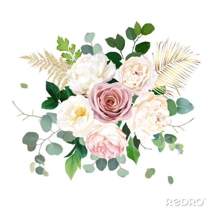 Poster  Roses blanches et roses décorées de brindilles
