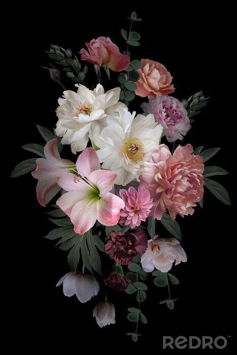 Poster  Roses formant une composition avec d'autres fleurs