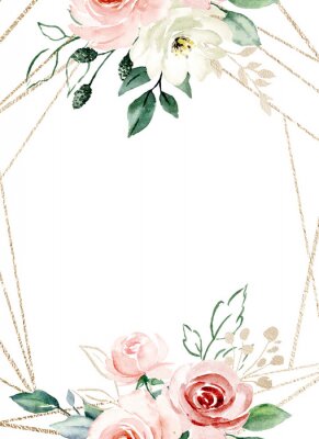 Poster  Roses parmi les lignes géométriques