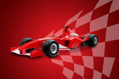 rouge voiture de Formule Un et le drapeau de course