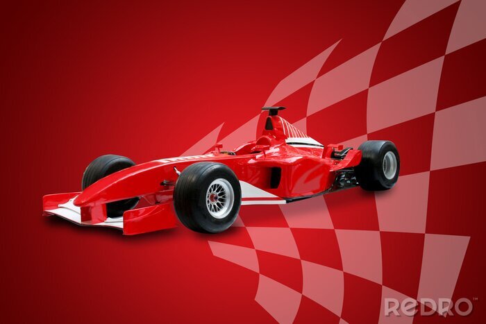 Poster  rouge voiture de Formule Un et le drapeau de course