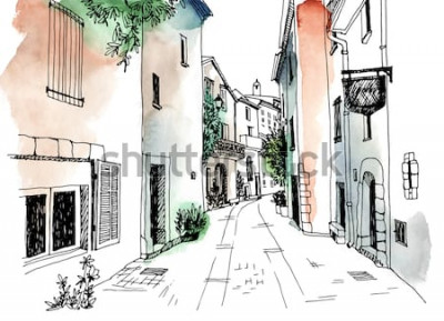Poster  Rue de la vieille ville en style croquis