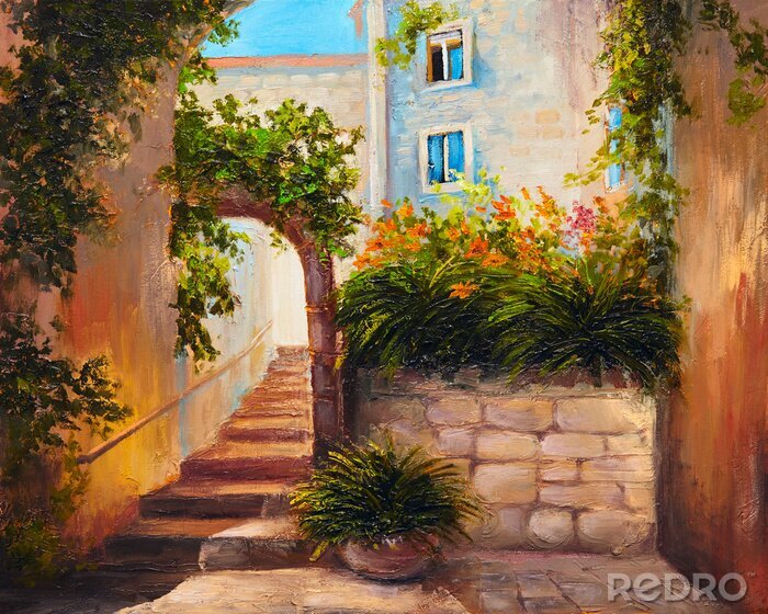 Poster  Ruelle fleurie style peinture