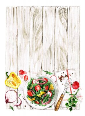 Poster  Salade fraiche. Illustrations à l'aquarelle.