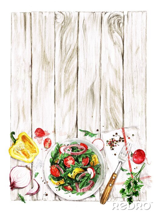 Poster  Salade fraiche. Illustrations à l'aquarelle.