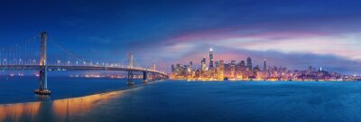 Poster  San Francisco Bay Bridge and San Francisco downtown in wide panorama photo