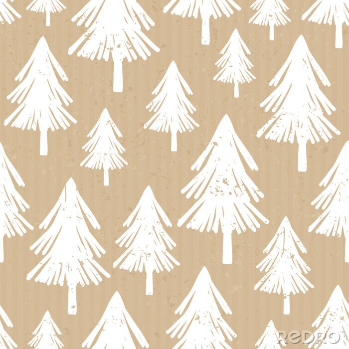 Poster  Sapins de Noël délicats sur fond beige