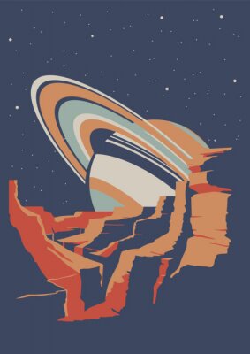 Poster  Saturne dans un style rétro