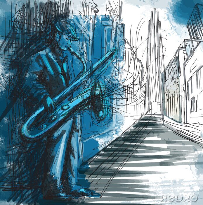 Poster  Saxophoniste jouant dans la rue