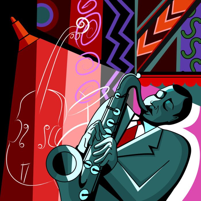 Poster  saxophoniste sur un fond coloré