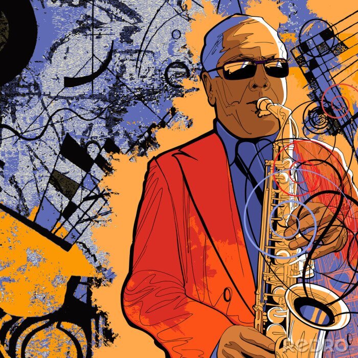Poster  saxophoniste sur un fond de grunge