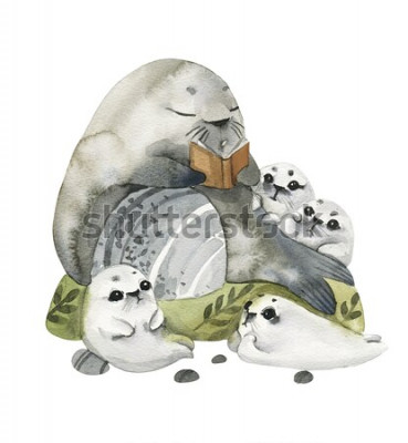 Poster  Sceaux d'animaux marins à l'aquarelle