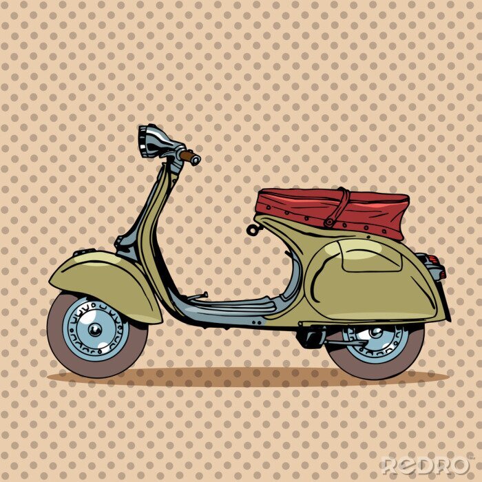 Poster  Scooter Vespa italien sur fond à pois