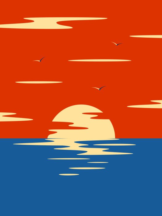 Poster  Sea sunset. Seascape with a bright crimson sky.