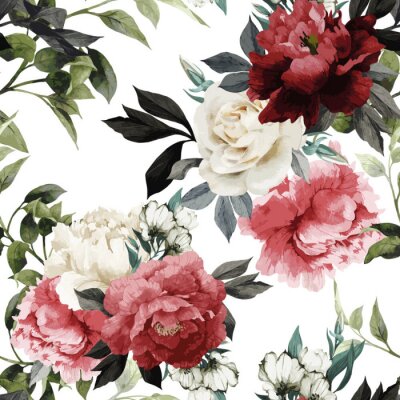 Seamless floral pattern avec des roses, aquarelle. Vector illustrat