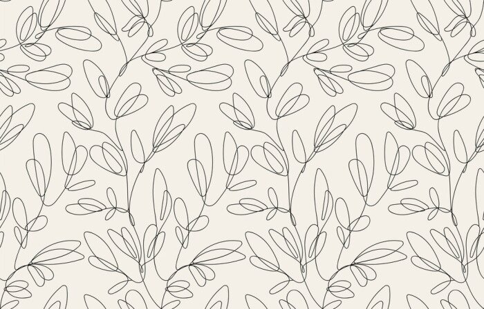 Poster  Seamless floral pattern with one line flowers. Vector hand drawn illustration.