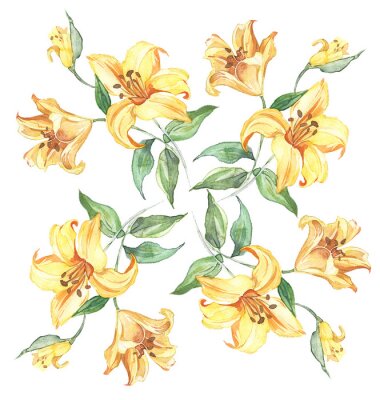 Sticker  Seamless pattern avec des fleurs de lys aquarelle
